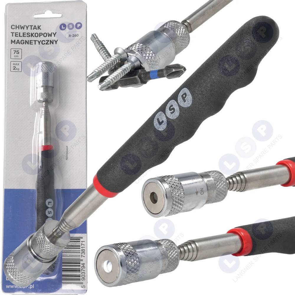 Magnetický uchopovač, teleskopický magnet s LED baterkou - dlhý 75CM